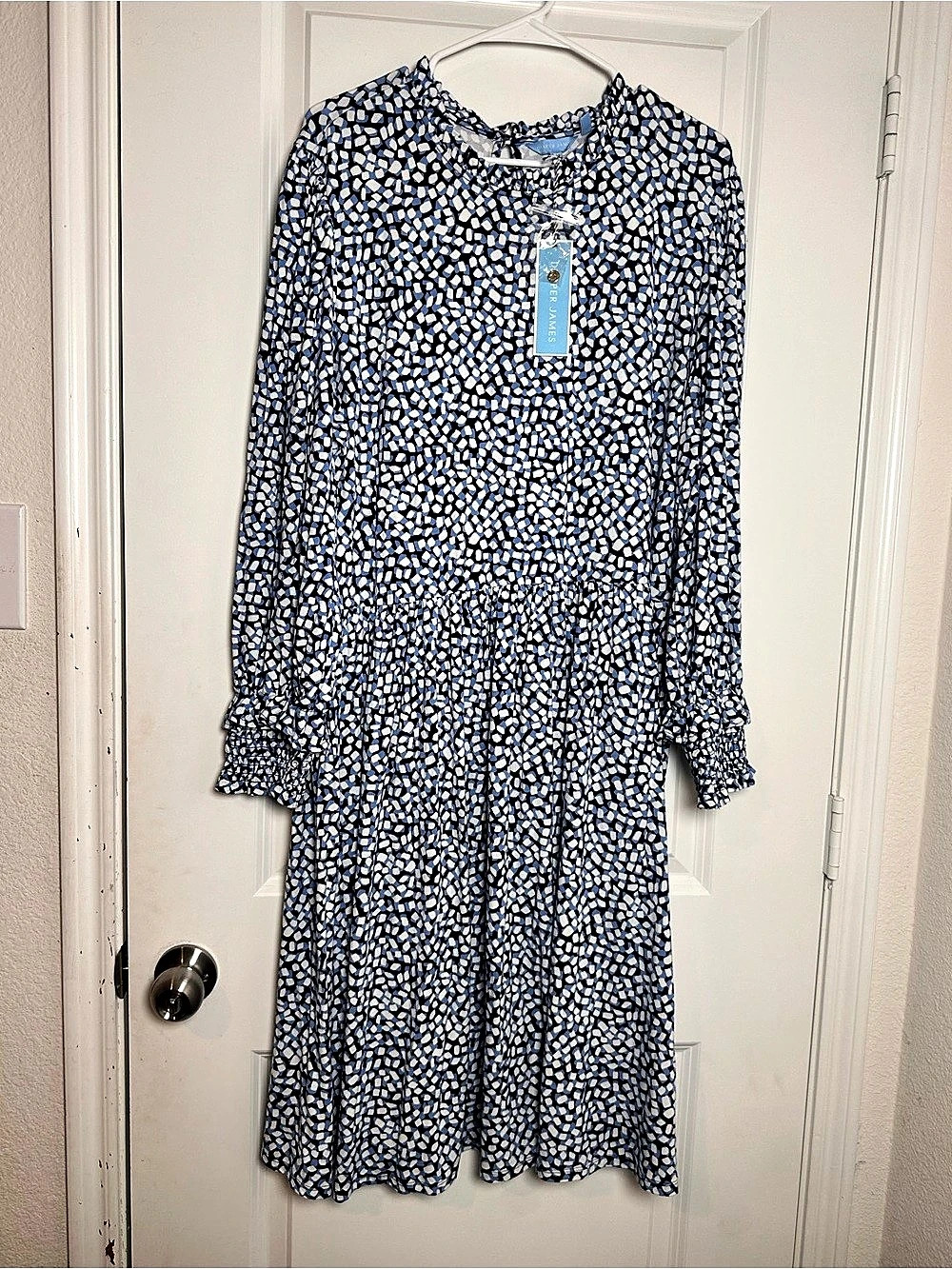Draper James Kitty Knit Dress Abstract Midi Dress in Blue & White Size 2X NWT